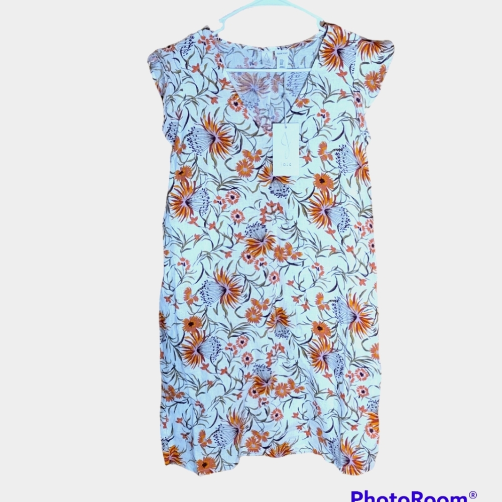 Joie small a line shirt dress linen floral top loose fit off white orange New